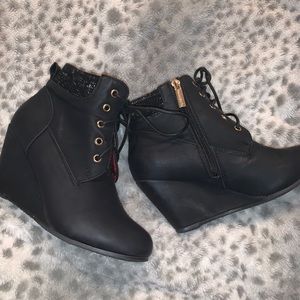 Black Wedge Booties